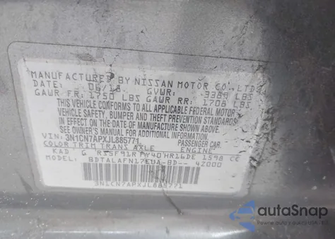 2018 Nissan Versa 1.6 S from USA, damaged, VIN 3N1CN7APXJL885771